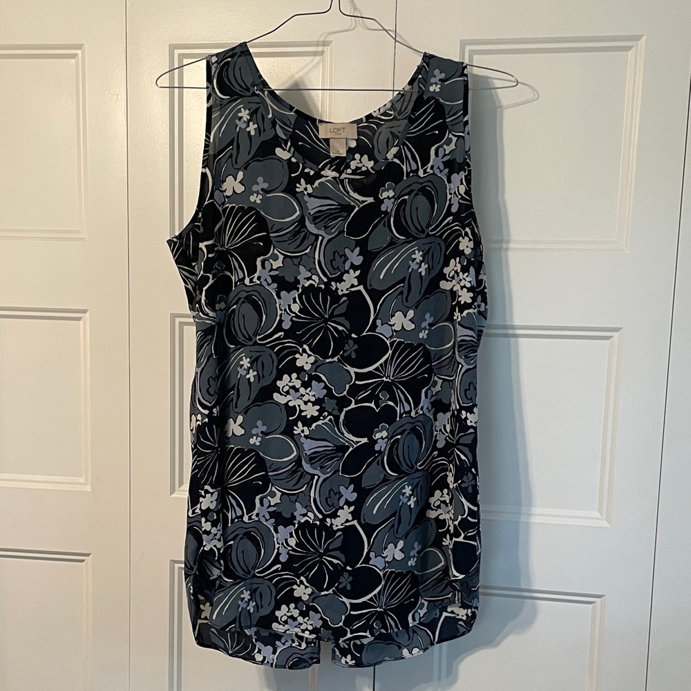 LOFT Floral Tank Top - Blue and White